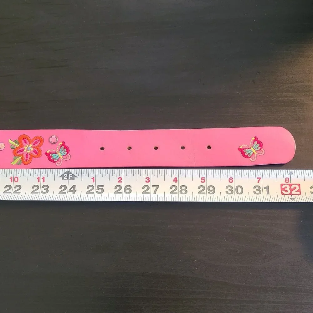 Childrens Place Pink Embroidered Leather Belt Brass Buckle